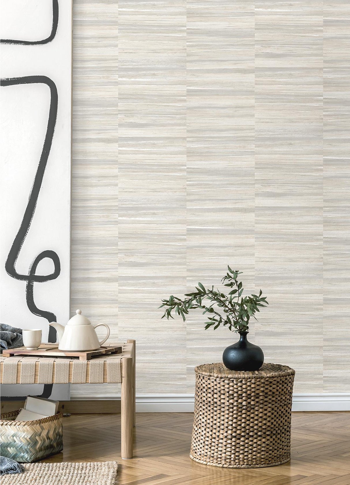 Advantage Rowan White Faux Grasscloth Wallpaper