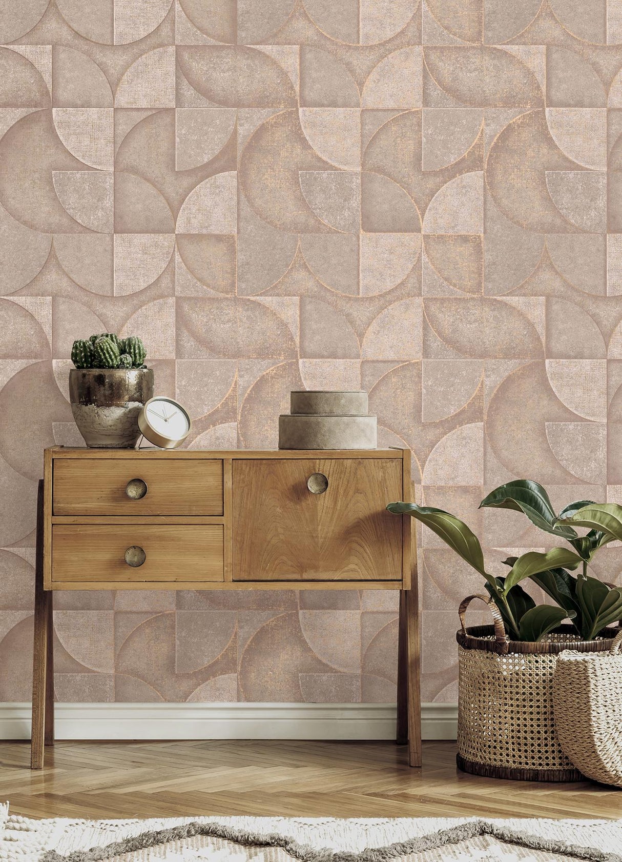 Advantage Addison Blush Retro Geo Wallpaper