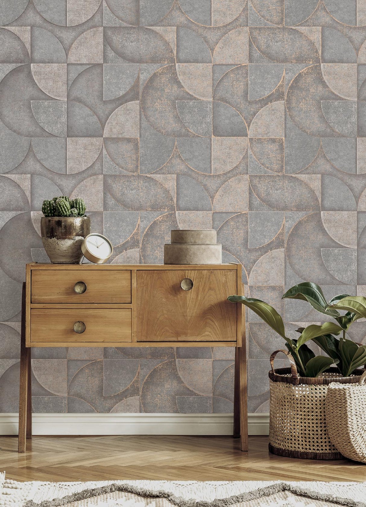 Advantage Addison Grey Retro Geo Wallpaper