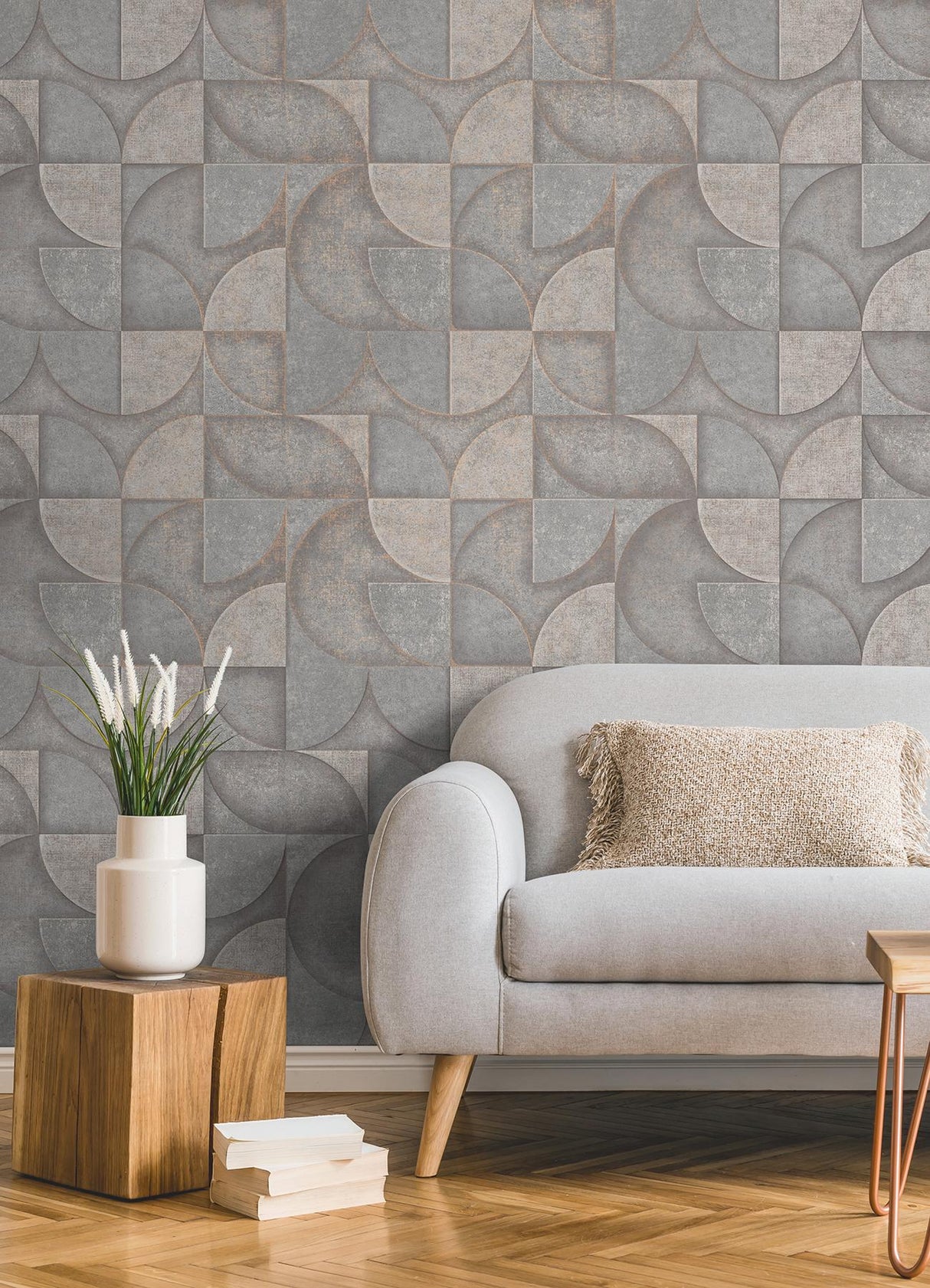 Advantage Addison Grey Retro Geo Wallpaper