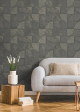 Advantage Addison Charcoal Retro Geo Wallpaper