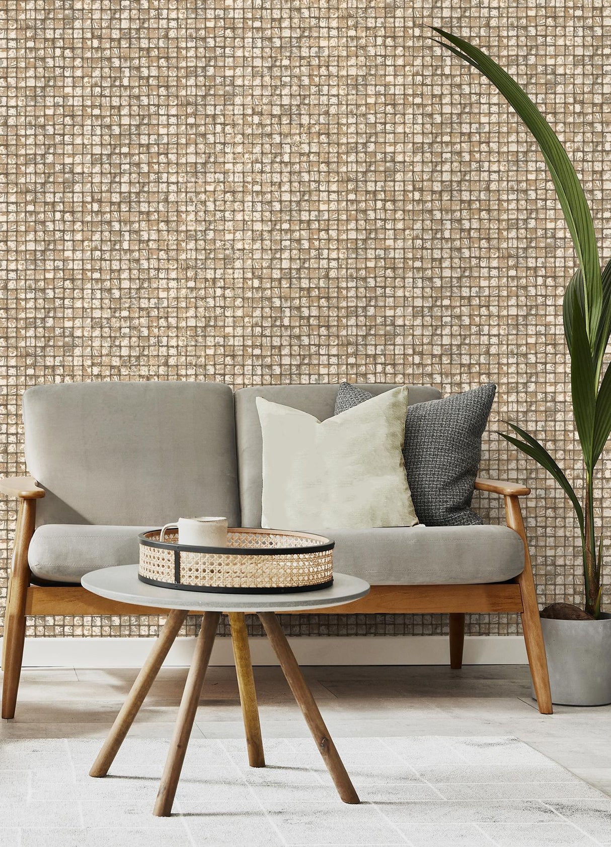 Advantage Kingsley Neutral Tiled Wallpaper