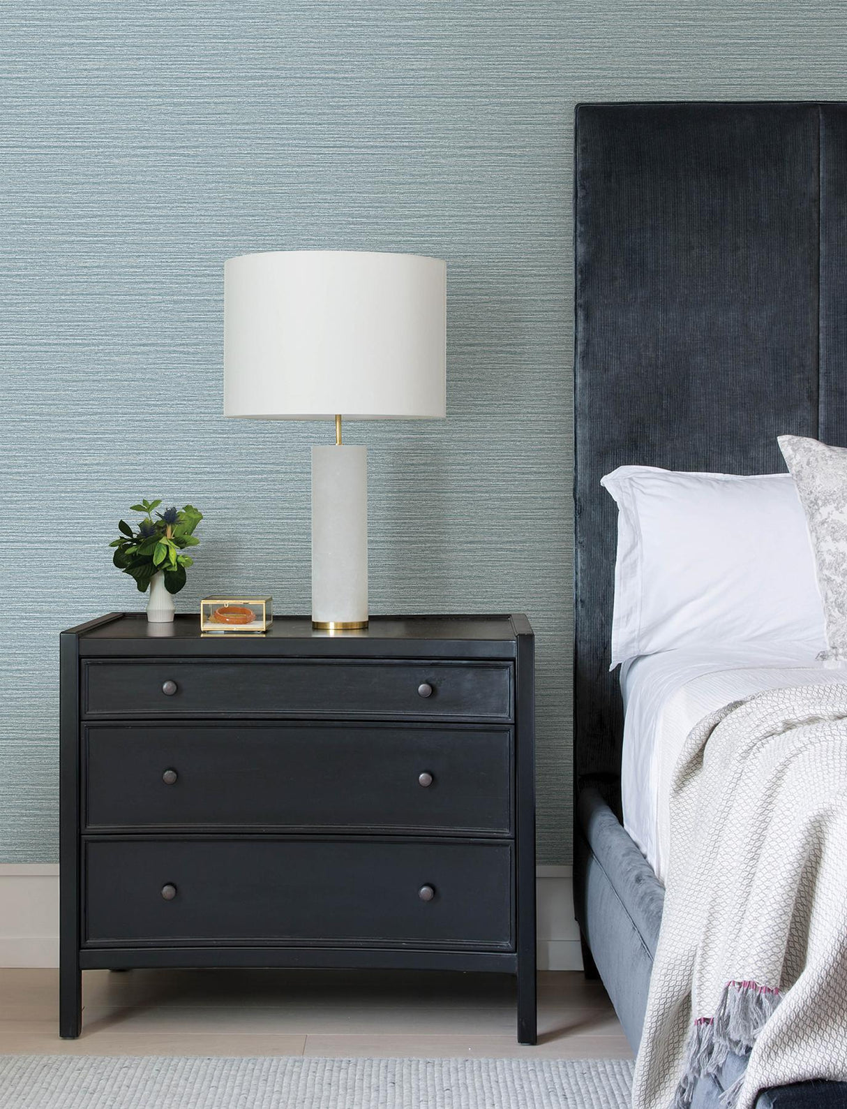 Advantage Hazen Sky Blue Shimmer Stripe Wallpaper