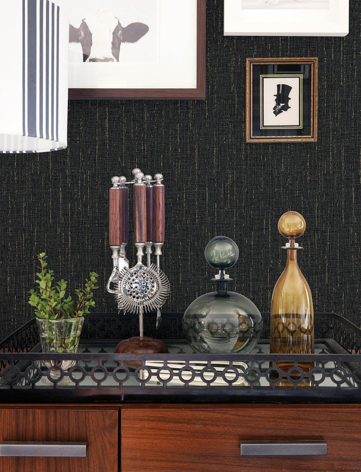 Advantage Sanburn Black Metallic Linen Wallpaper