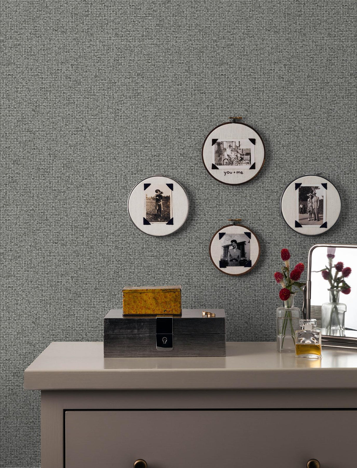 Advantage Surrey Grey Basketweave Wallpaper