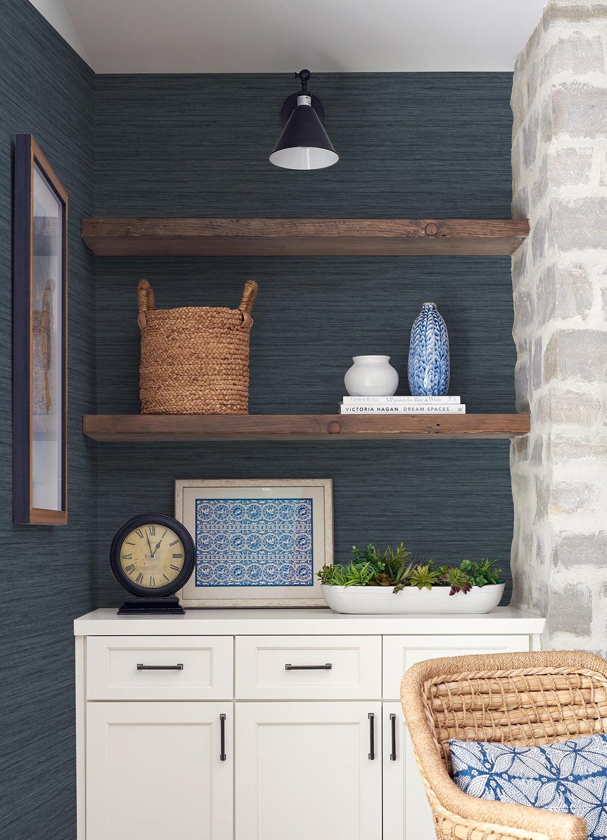 Advantage Barnaby Indigo Faux Grasscloth Wallpaper