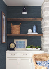 Advantage Barnaby Indigo Faux Grasscloth Wallpaper