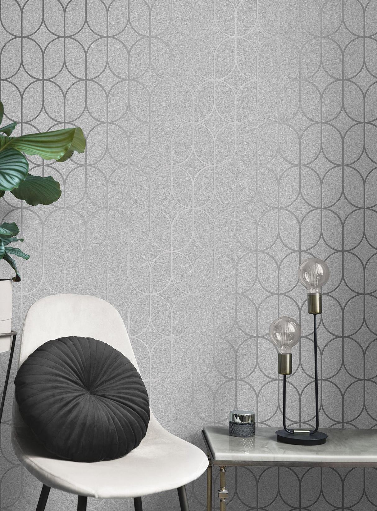 Advantage Raye Silver Rosco Trellis Wallpaper