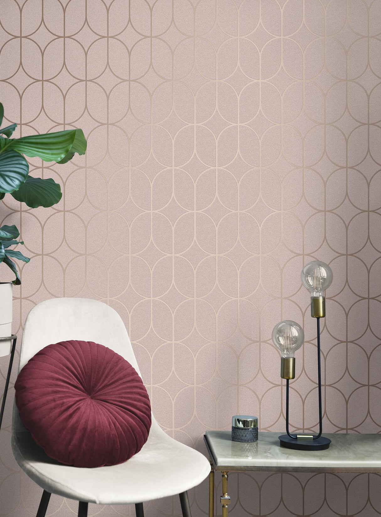 Advantage Raye Pink Rosco Trellis Wallpaper