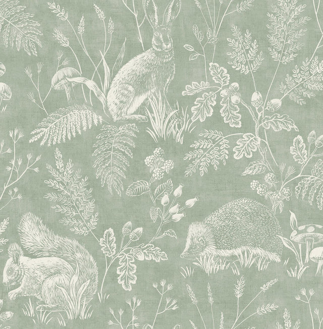 Advantage Woodland Green Toile Wallpaper