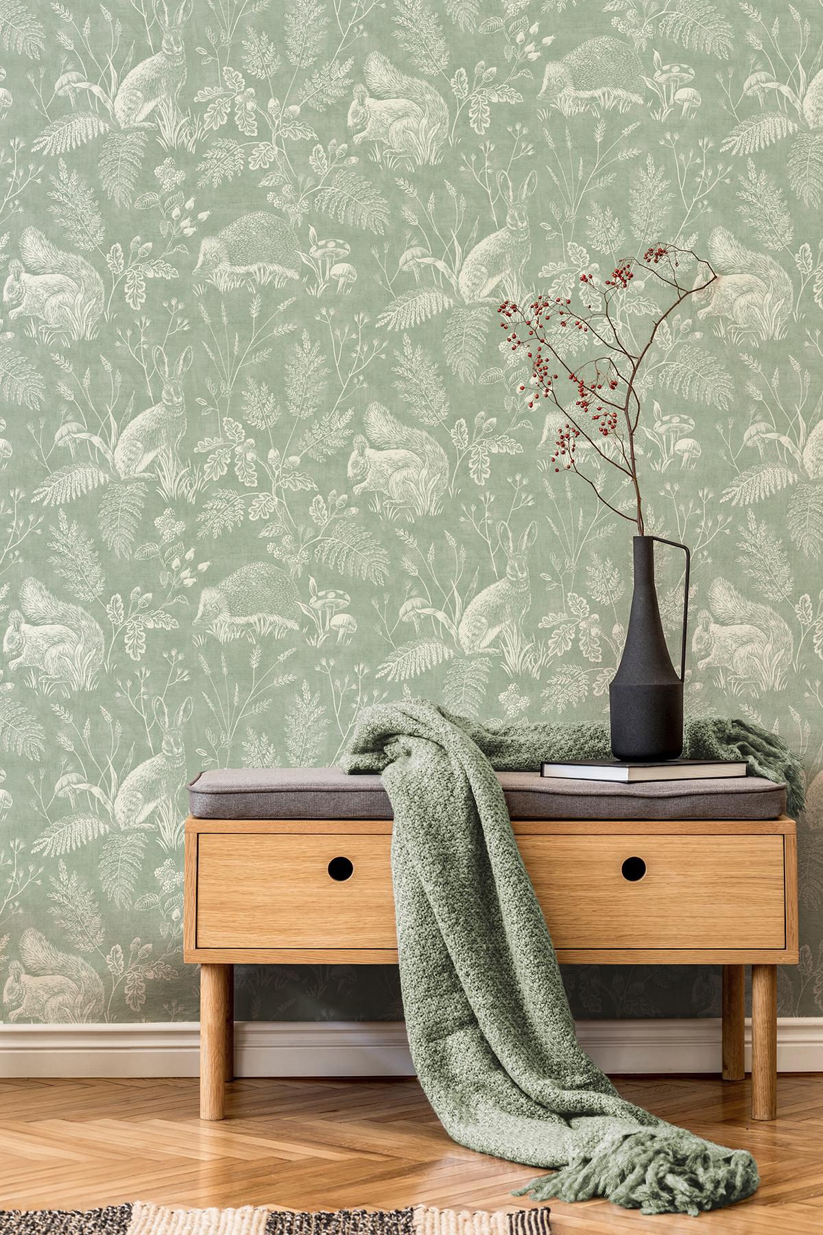 Advantage Woodland Green Toile Wallpaper