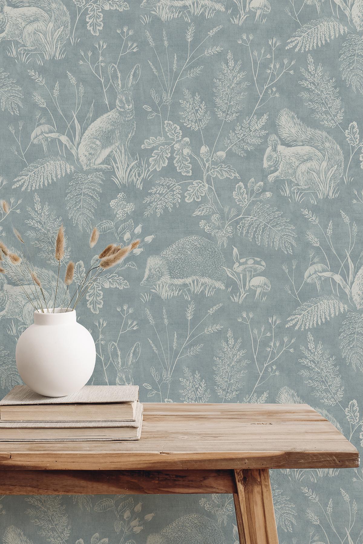 Advantage Woodland Blue Toile Wallpaper