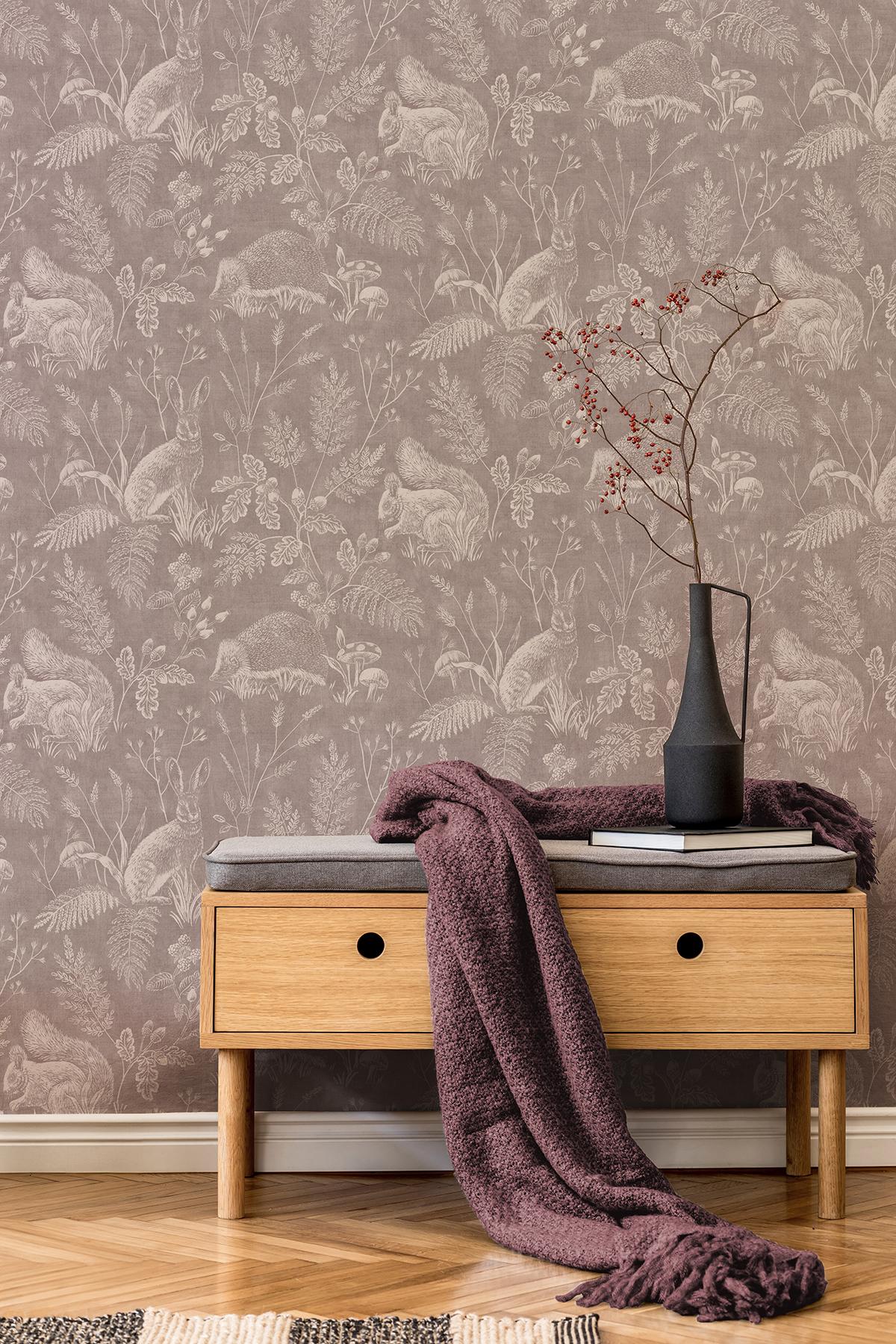 Advantage Woodland Mahogany Toile Wallpaper