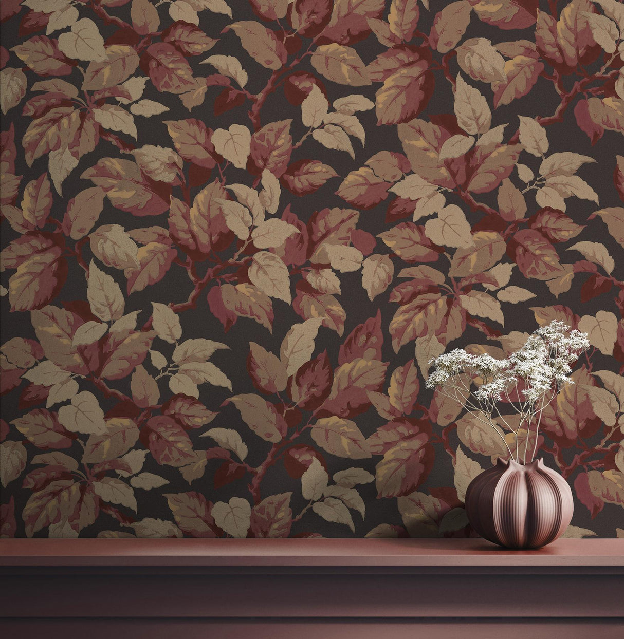 Advantage Canopy Burgundy Leaf Wallpaper