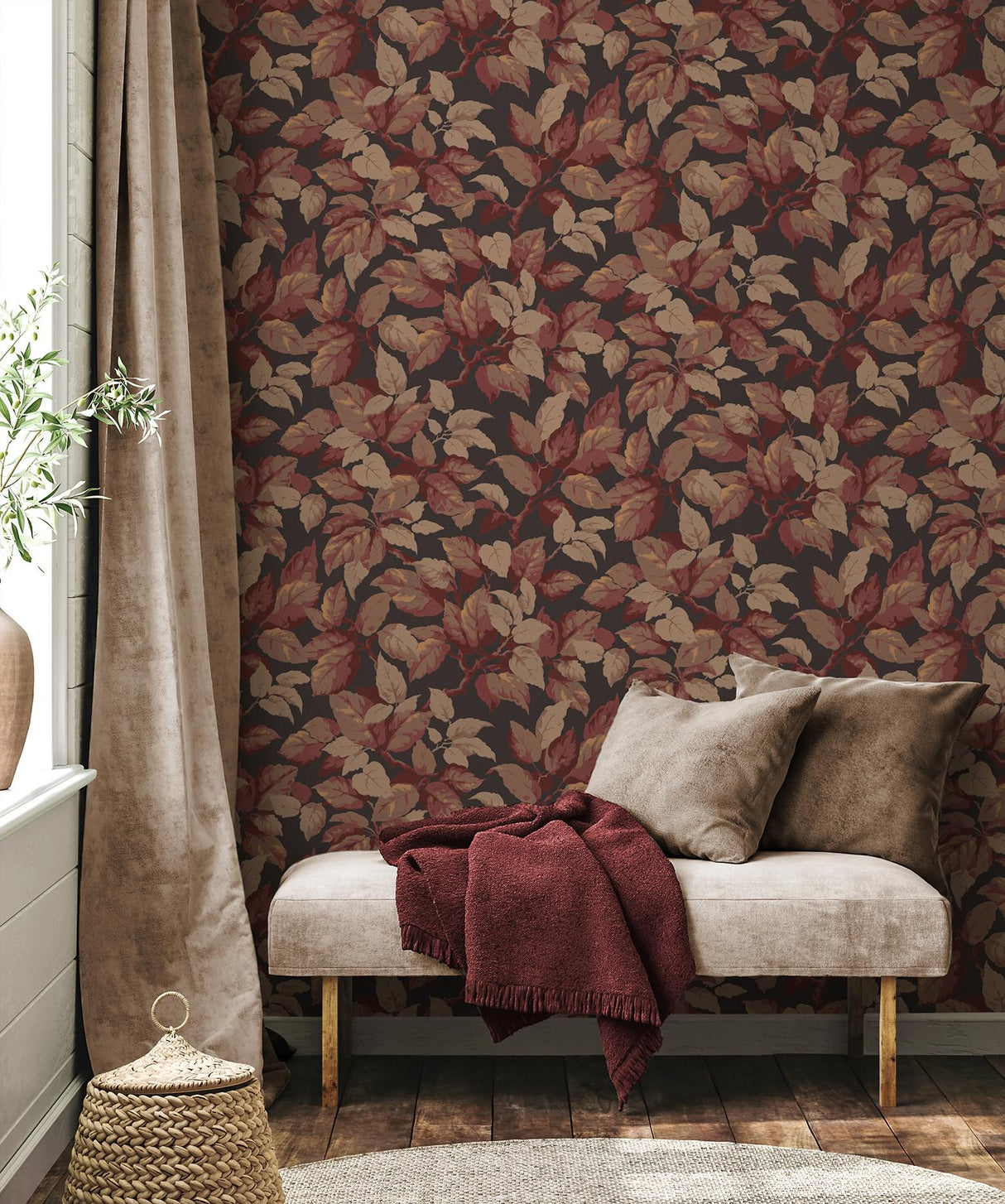 Advantage Canopy Burgundy Leaf Wallpaper