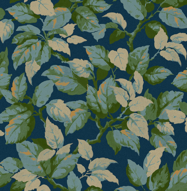 Advantage Canopy Navy Leaf Wallpaper