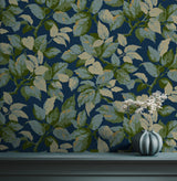 Advantage Canopy Navy Leaf Wallpaper