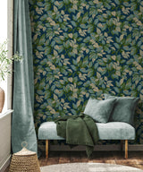 Advantage Canopy Navy Leaf Wallpaper