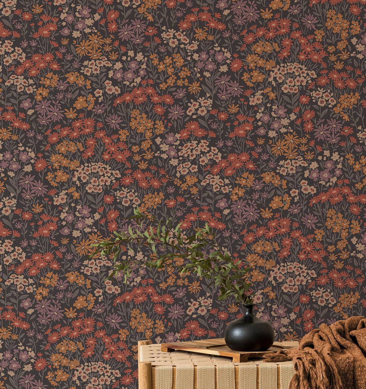 Advantage Ditsy Orange Daisies Wallpaper