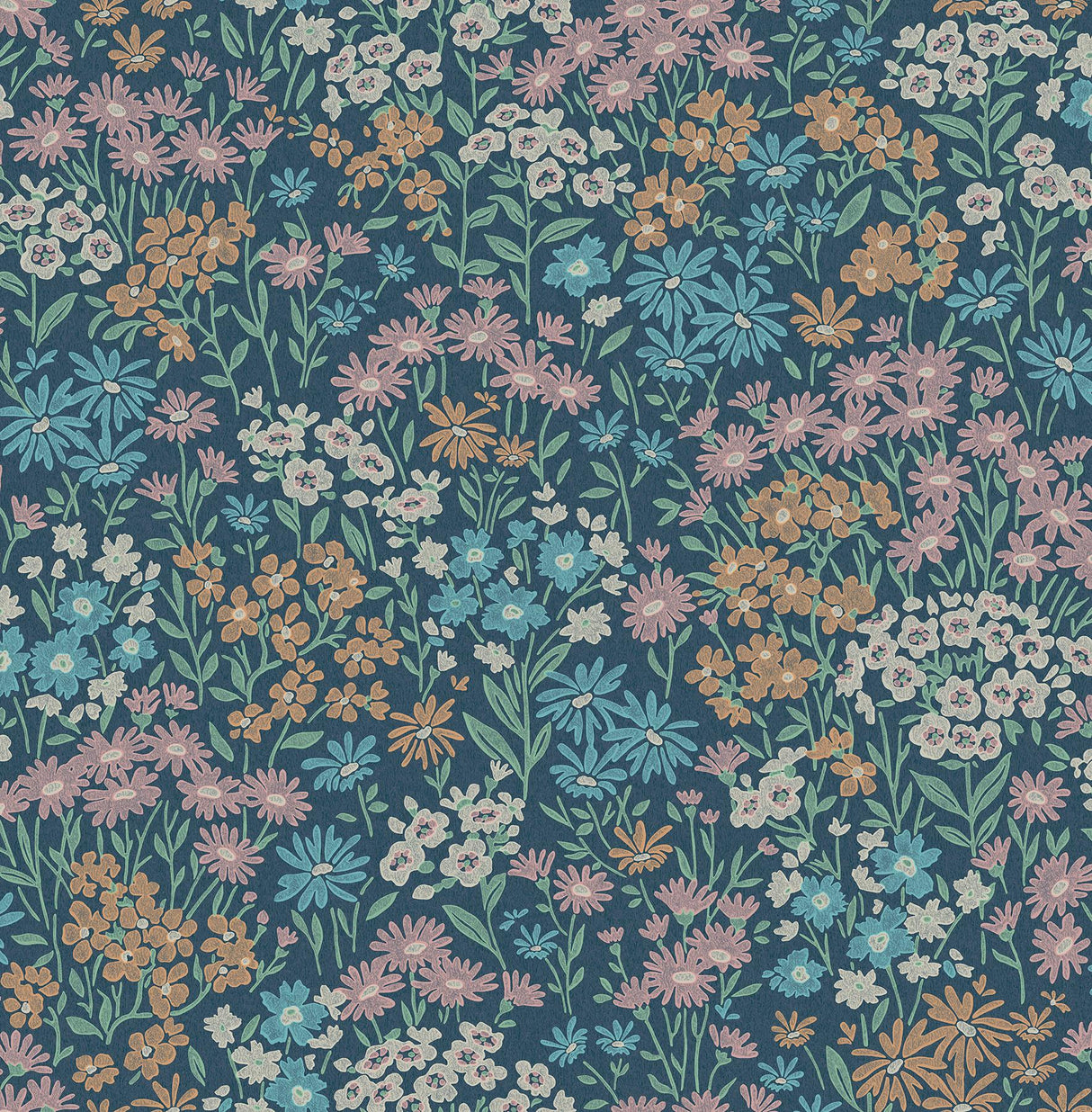 Advantage Ditsy Dark Blue Daisies Wallpaper