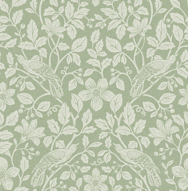 Advantage Marlow Green Bird Vine Wallpaper