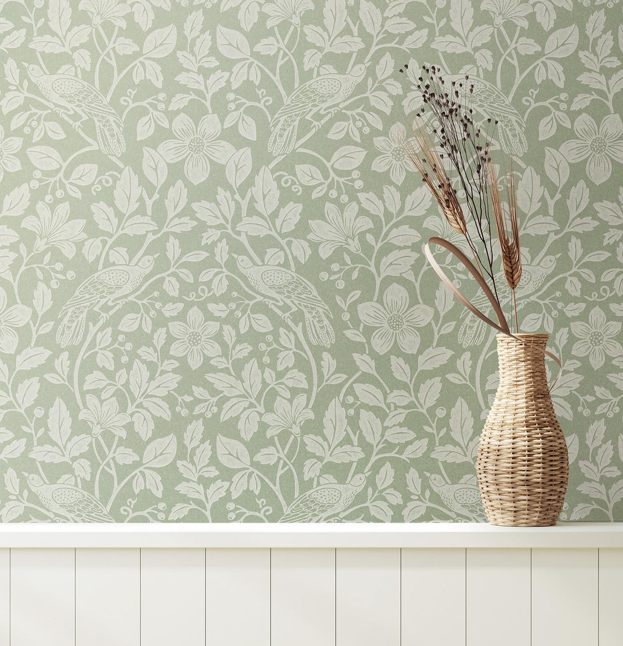Advantage Marlow Green Bird Vine Wallpaper