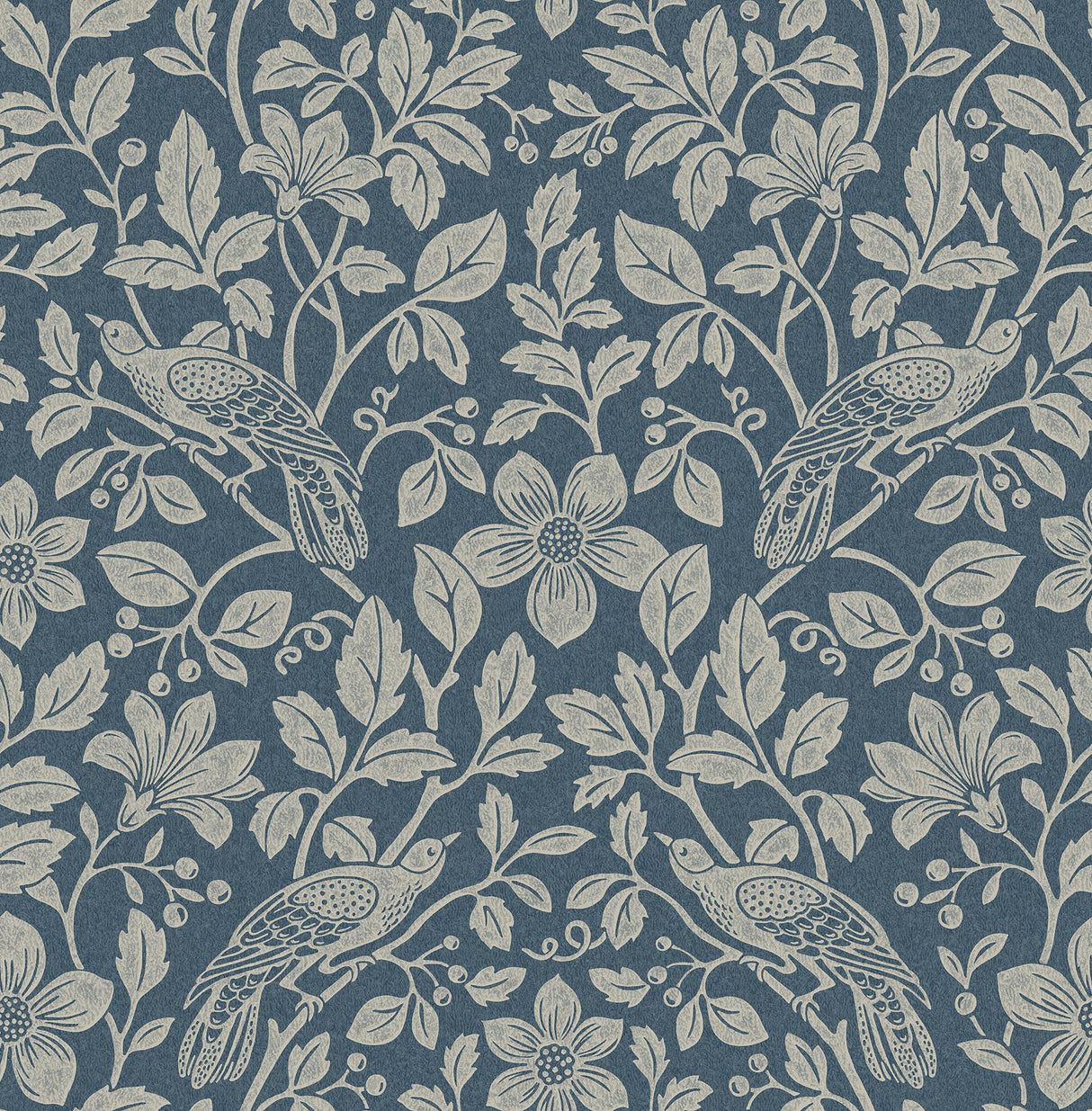 Advantage Marlow Dark Blue Bird Vine Wallpaper