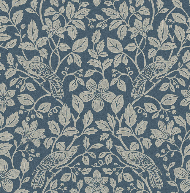 Advantage Marlow Dark Blue Bird Vine Wallpaper