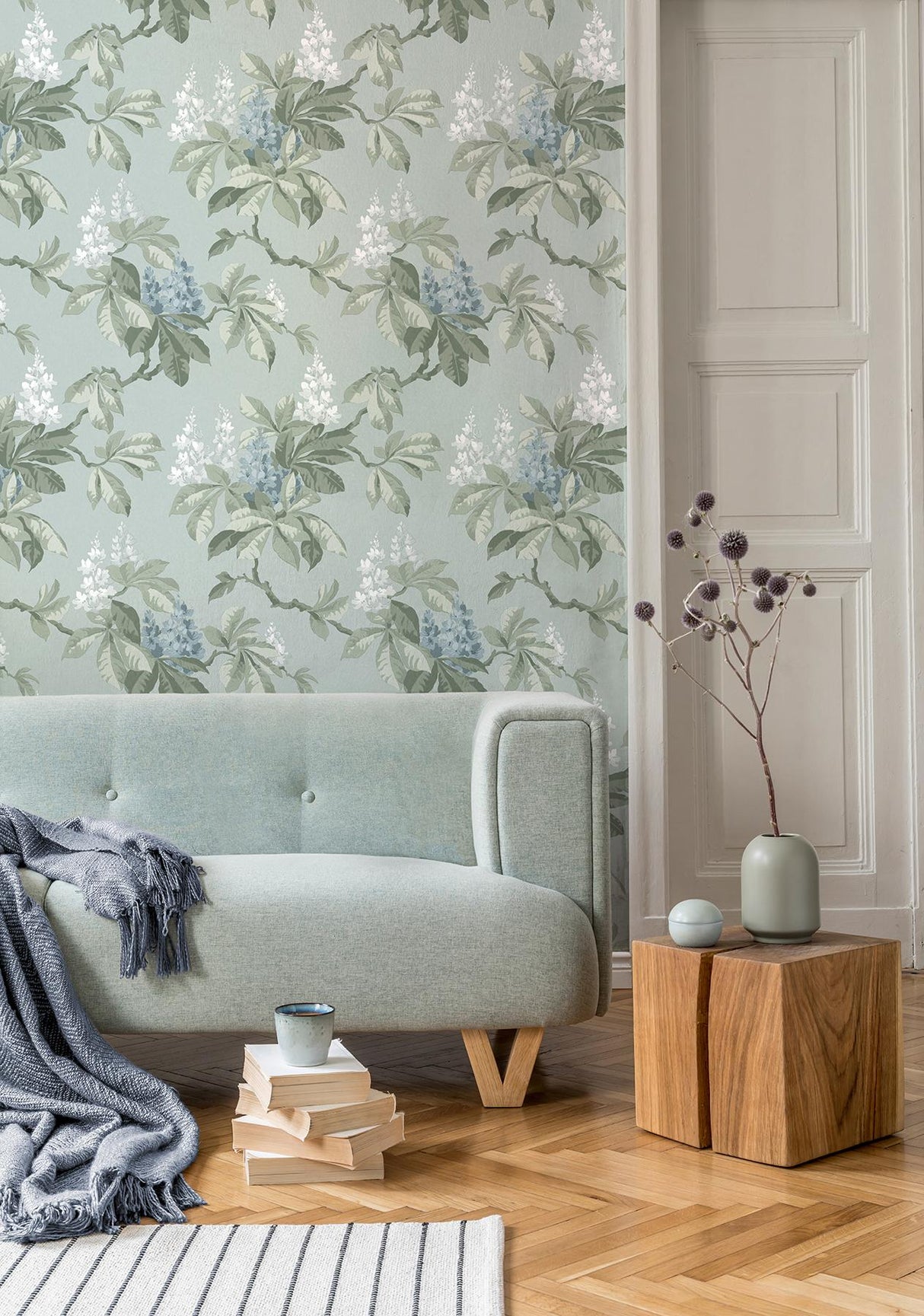 Advantage Chestnut Blue Floral Wallpaper