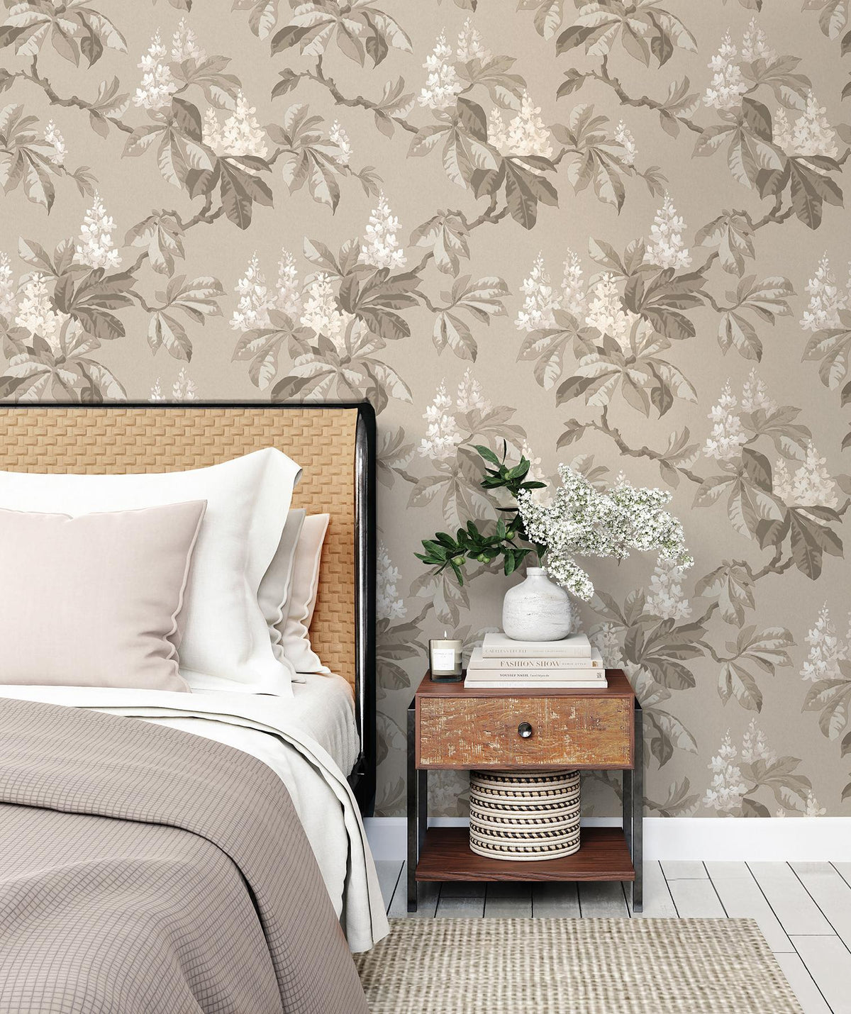 Advantage Chestnut Beige Floral Wallpaper
