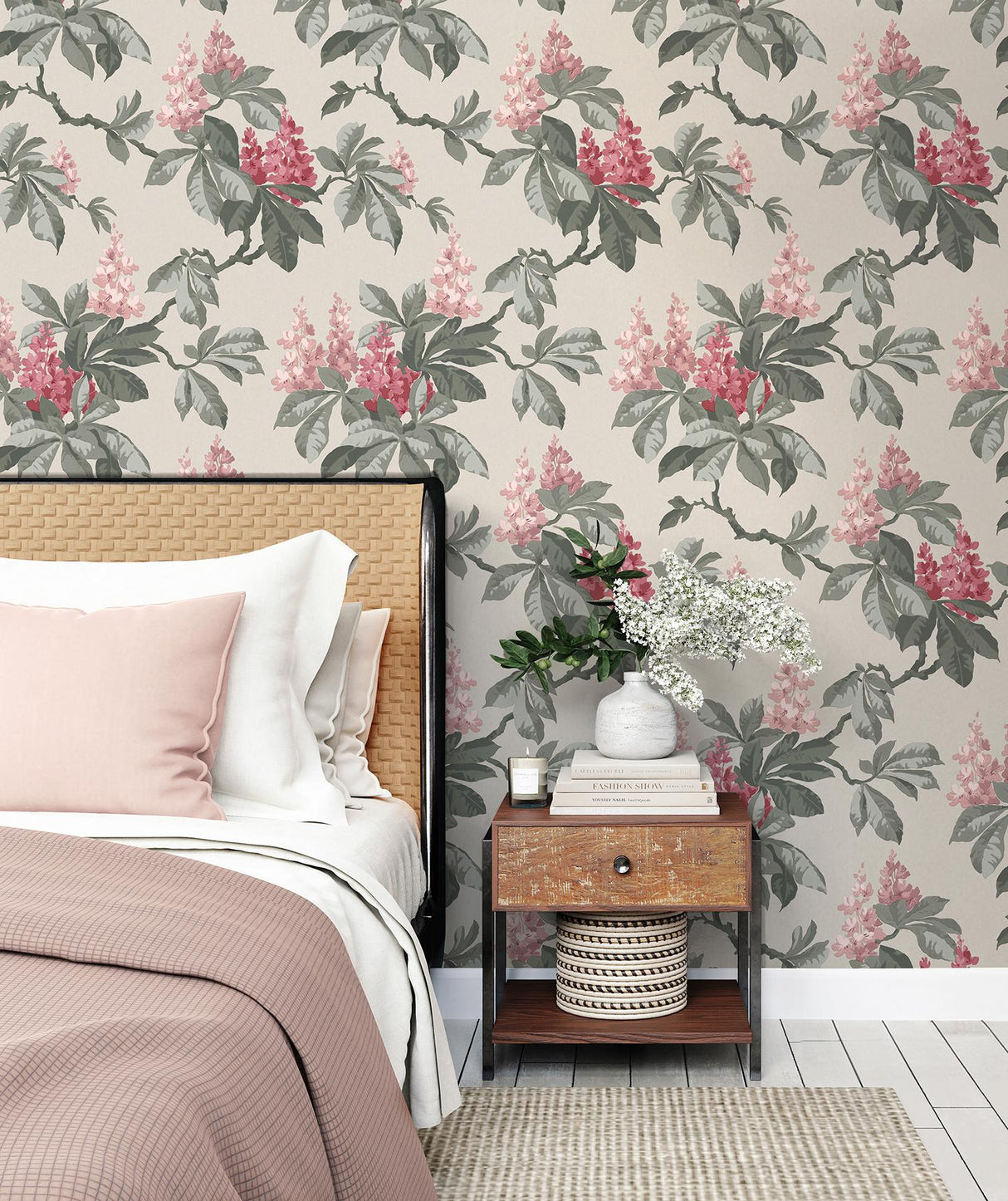 Advantage Chestnut Pink Floral Wallpaper
