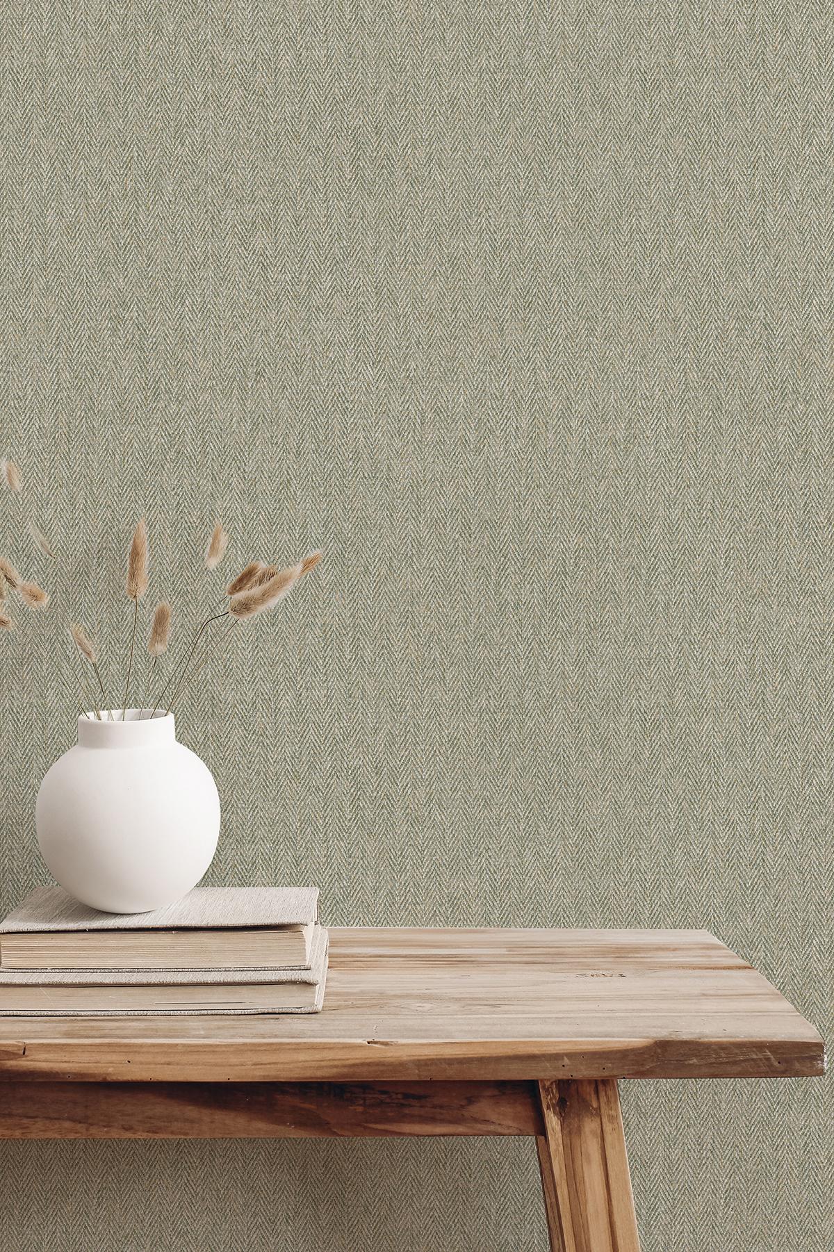 Advantage Herringbone Green Tweed Wallpaper