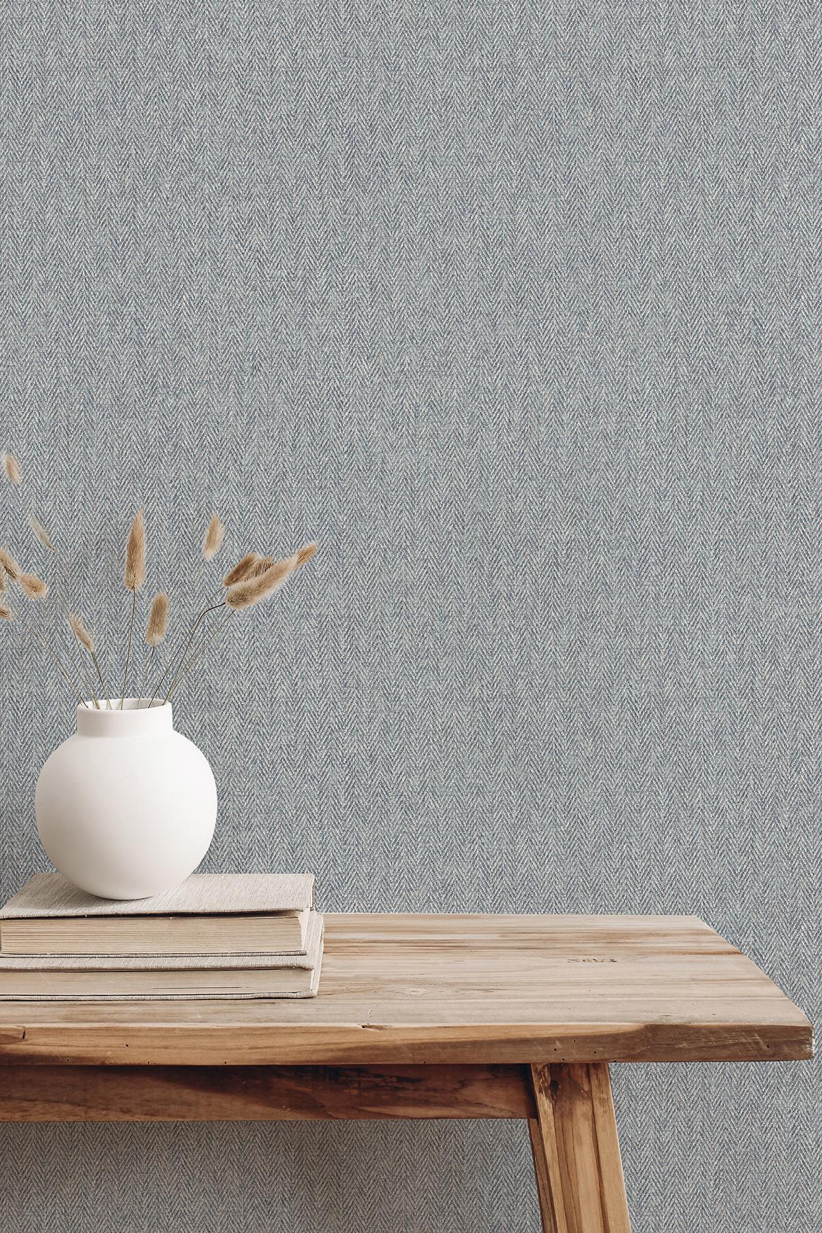 Advantage Herringbone Blue Tweed Wallpaper