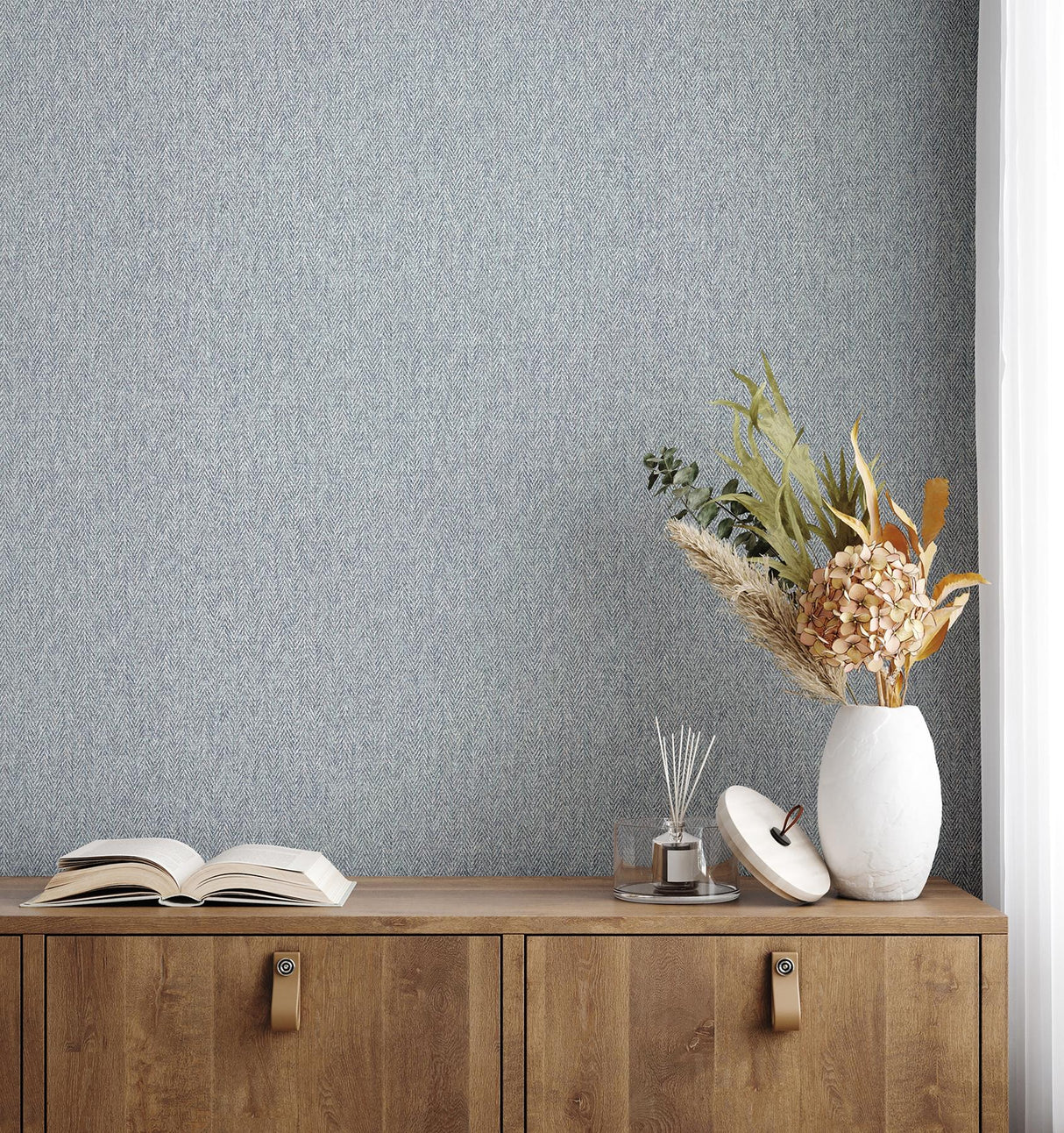 Advantage Herringbone Blue Tweed Wallpaper