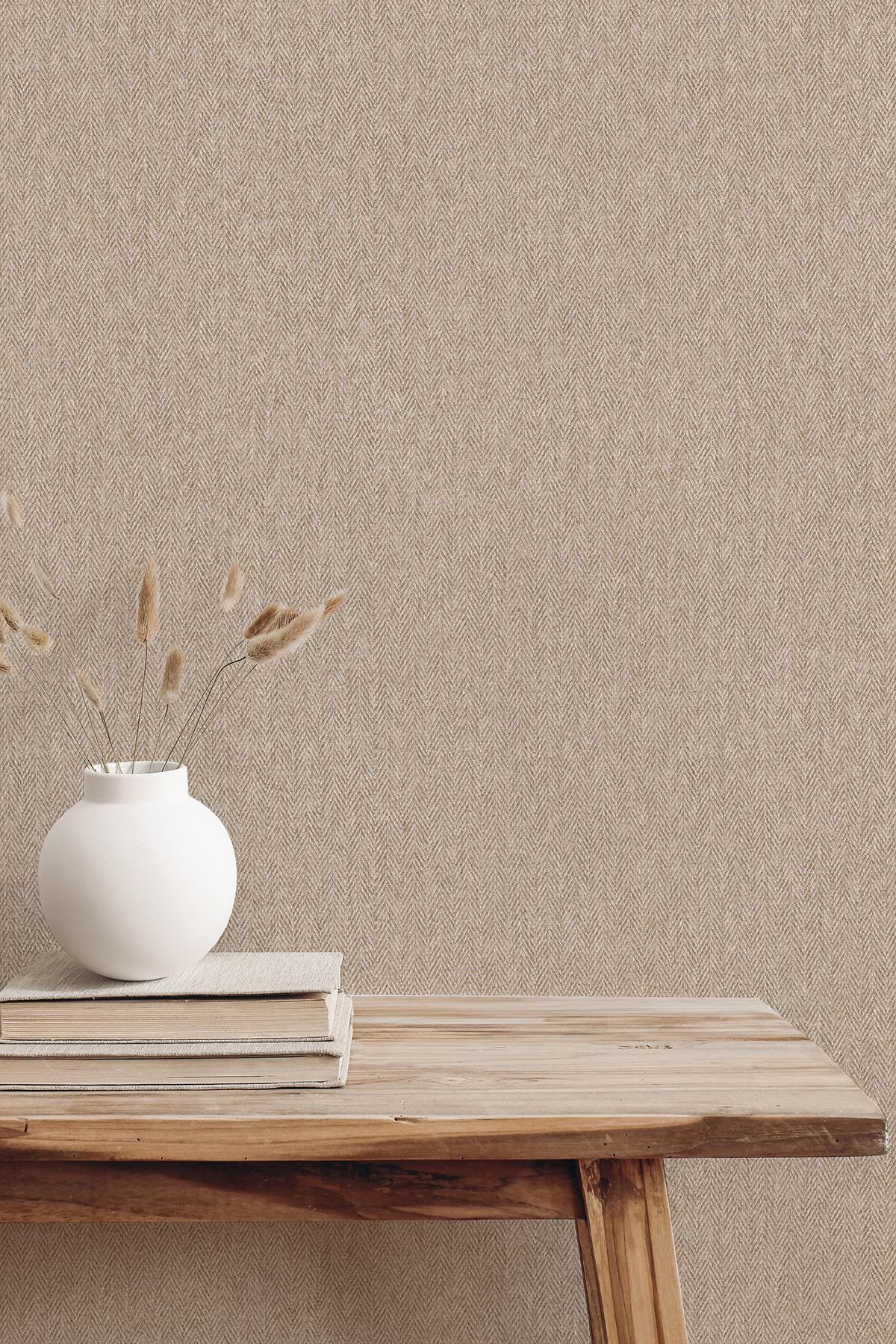 Advantage Herringbone Neutral Tweed Wallpaper