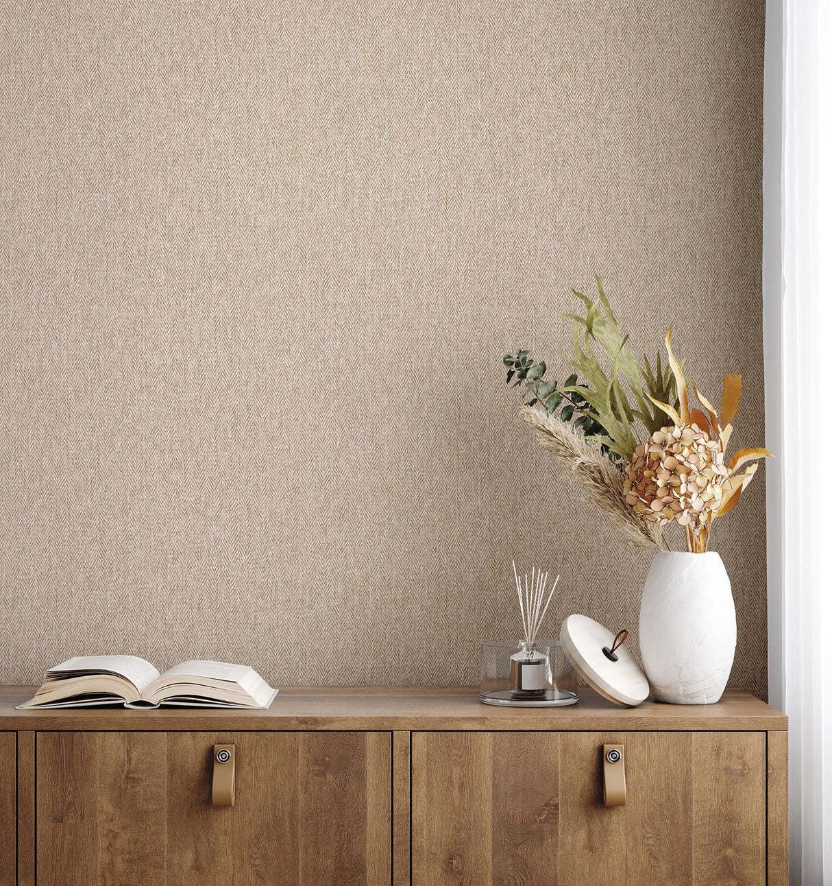 Advantage Herringbone Neutral Tweed Wallpaper