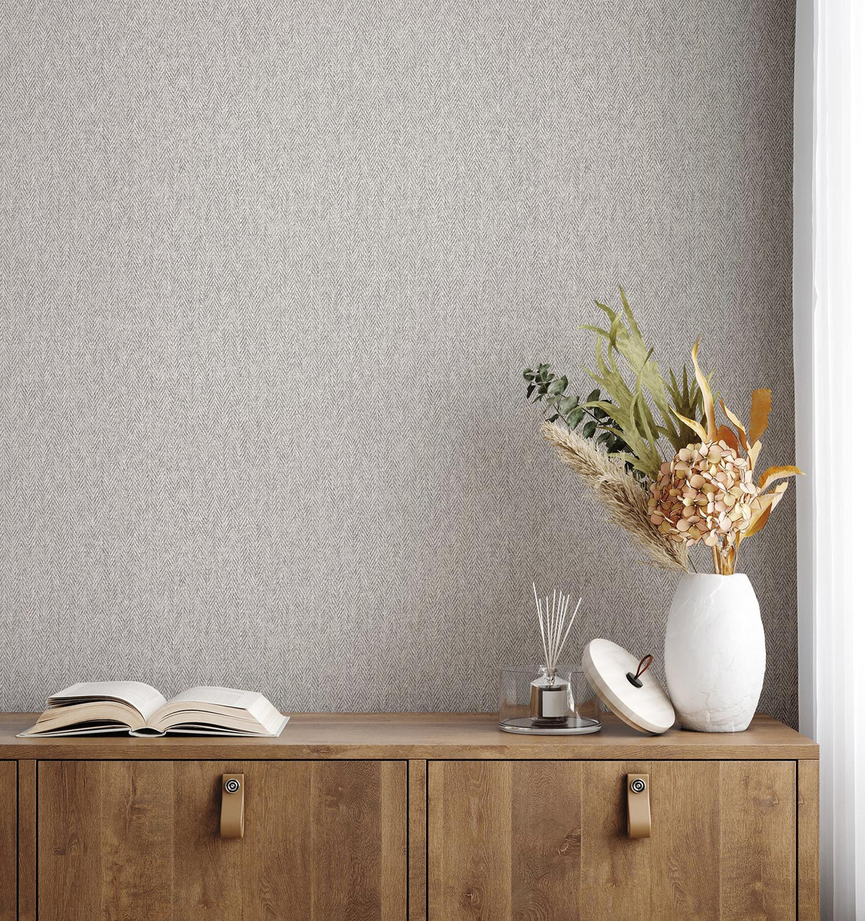 Advantage Herringbone Grey Tweed Wallpaper