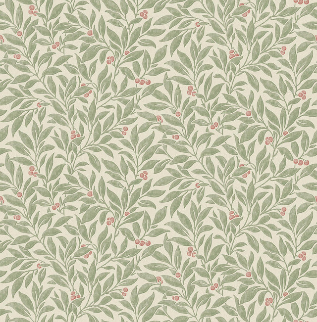 Advantage Winter Berry Green Vine Wallpaper