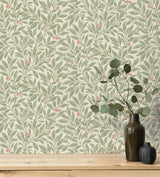 Advantage Winter Berry Green Vine Wallpaper