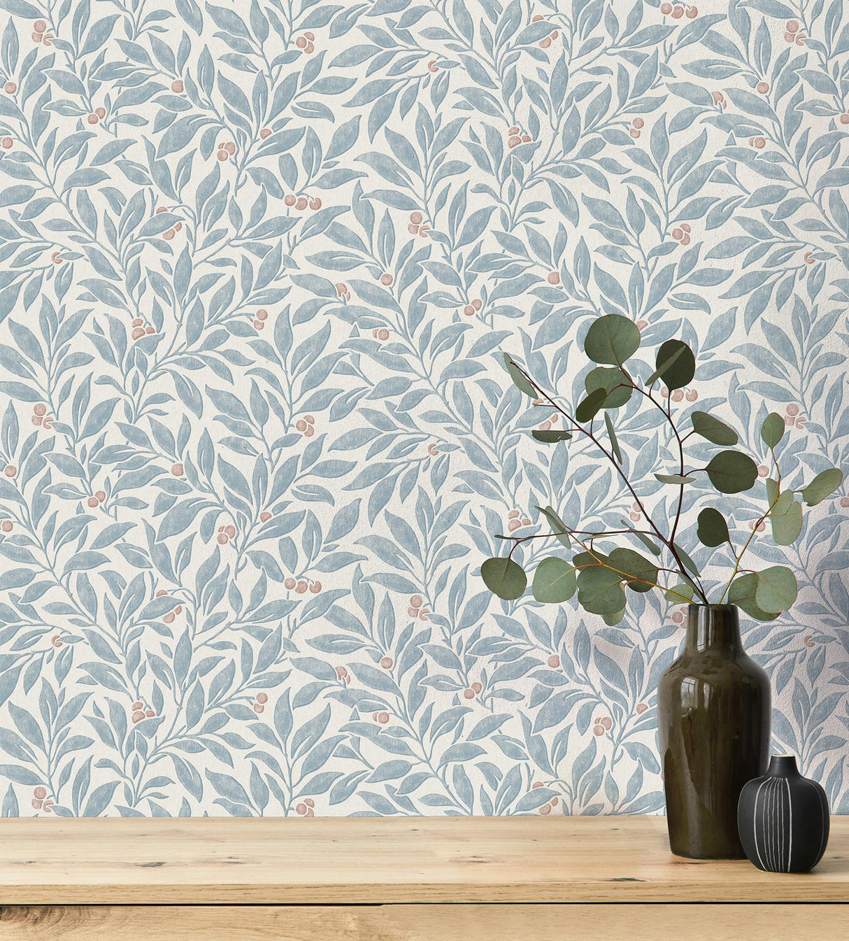 Advantage Winter Berry Blue Vine Wallpaper