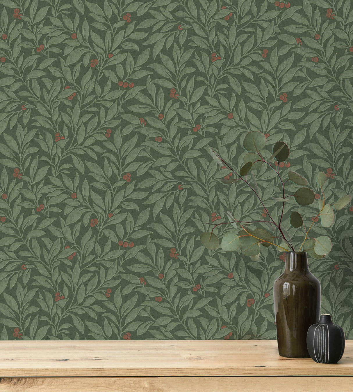 Advantage Winter Berry Evergreen Vine Wallpaper