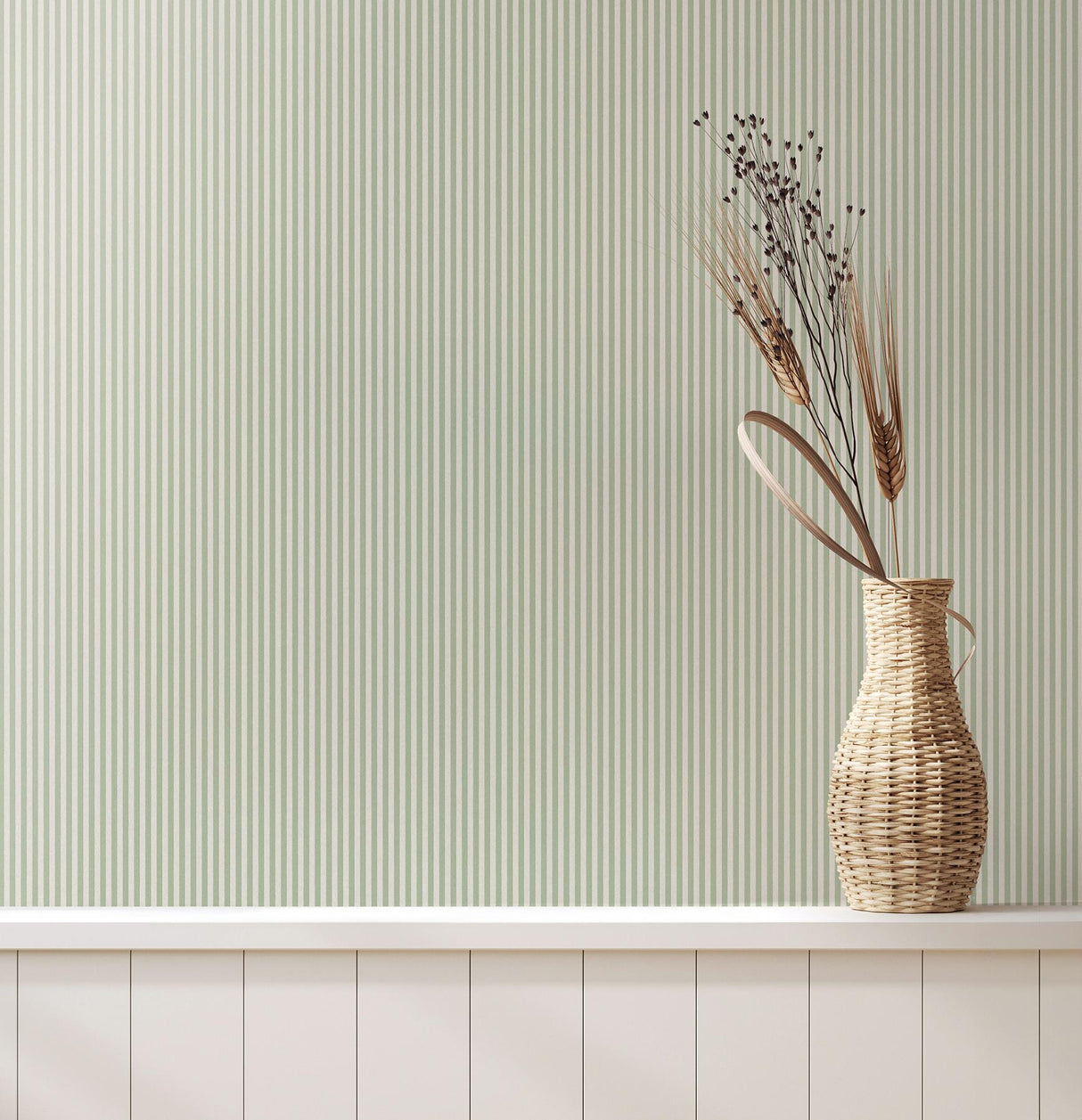Advantage Ticking Light Green Stripe Wallpaper