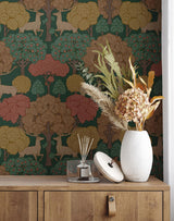 Advantage Forest of Arden Green Deer Wallpaper