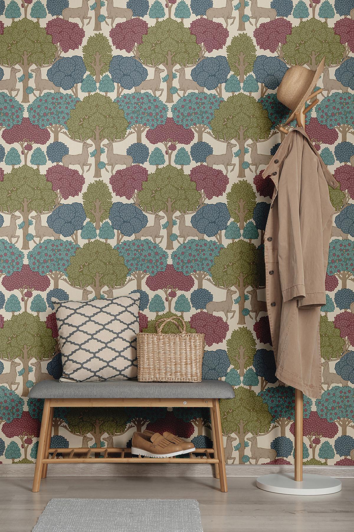 Advantage Forest of Arden Merlot Deer Wallpaper