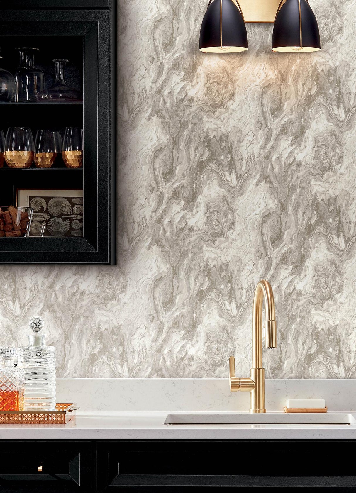 Advantage Star Taupe Marble Wallpaper
