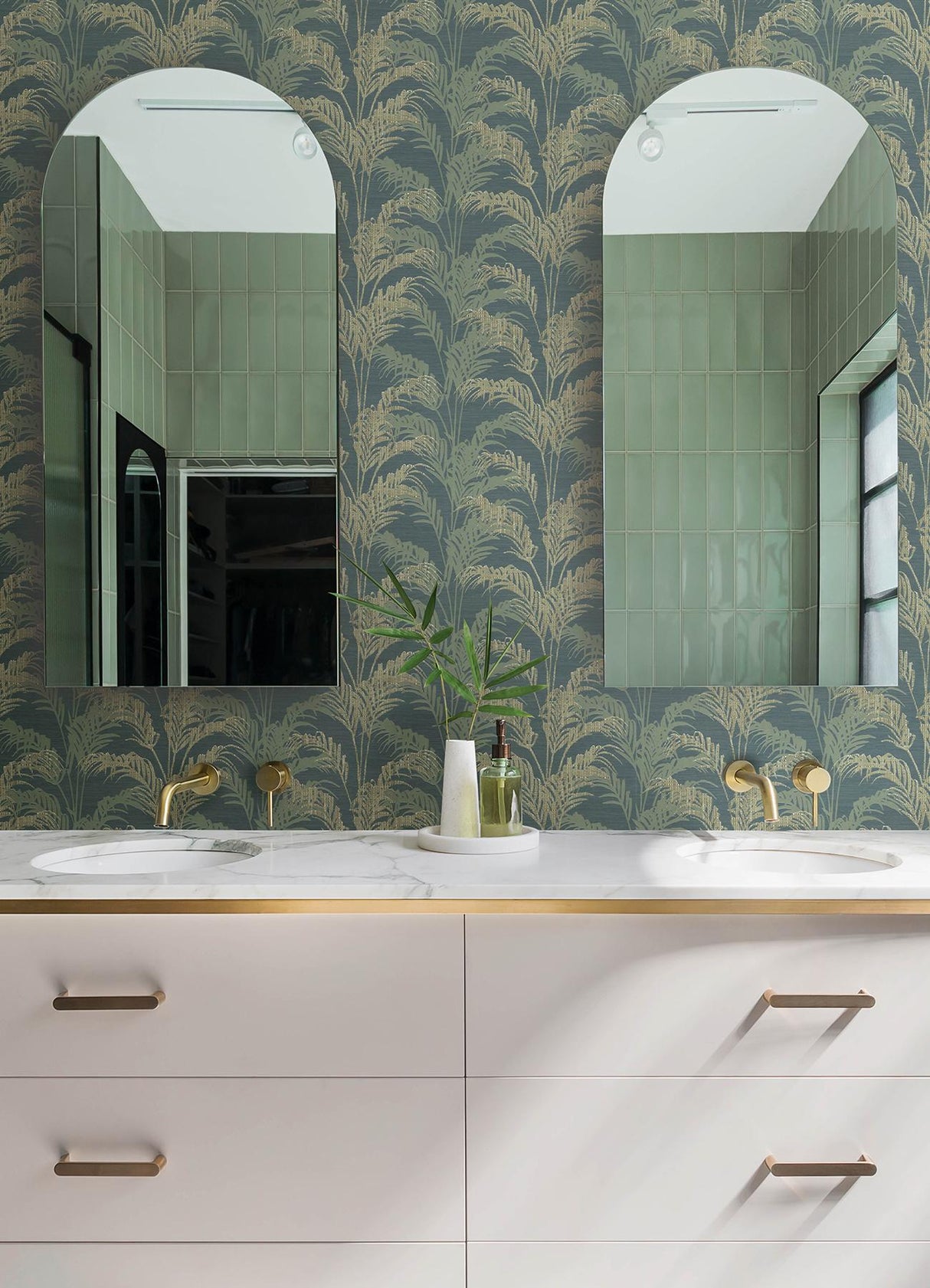 Advantage Rattan Teal Palm Wallpaper