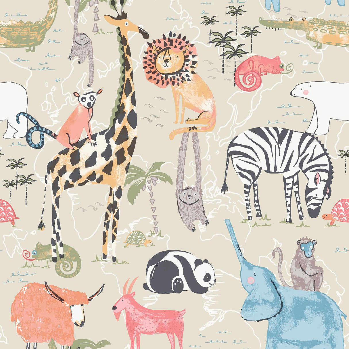 Advantage Safari Animals Beige Jungle Friends Wallpaper