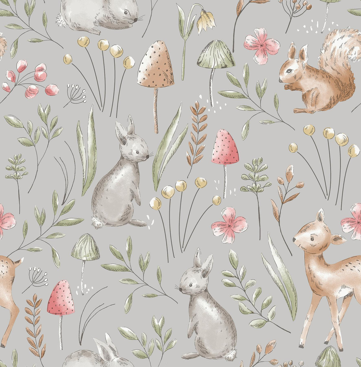 Advantage Forest Animals Grey Whimsical Wallpaper