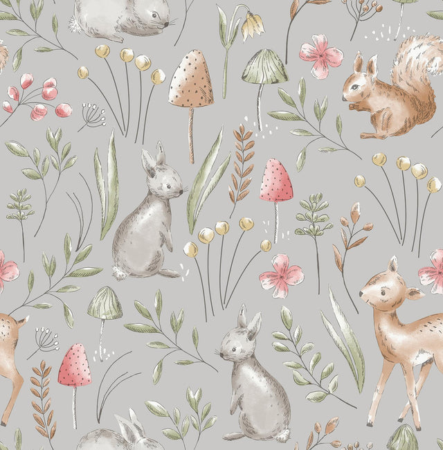 Advantage Forest Animals Grey Whimsical Wallpaper