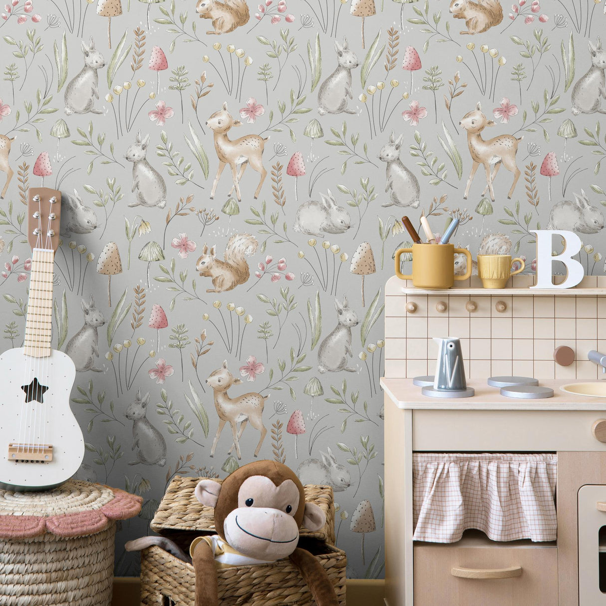 Advantage Forest Animals Grey Whimsical Wallpaper
